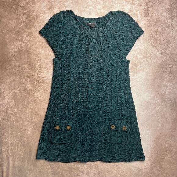 Style & Co Short Cap Sleeve Cable Knit Sweater Mini Dress Green Academia Grunge - Picture 1 of 7